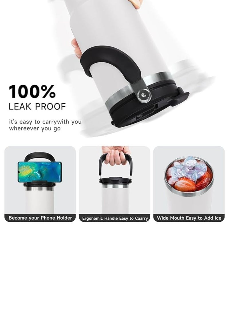 TYESO 1200ml Vacuum Insulated Tumbler 40oz Stainless Steel Travel Mug with Handle & Lid – Double Wall Thermal Water Bottle for Hot & Cold Drinks, Leakproof Large Capacity Cup – White - Image 5